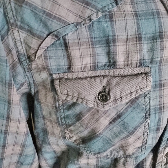 Point Zero Shirt Button Down Long Sleeve Plaid Burst Pockets - Picture 12 of 13